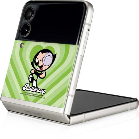Cartoon Network Powerpuff Girls Buttercup Green Hearts Galaxy Z Flip3 5G Skin